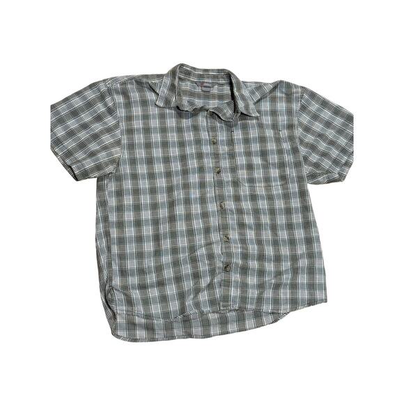 (S) $60 Cloudveil Short Sleeve Button Down Shirt Green White - Picture 2 of 4